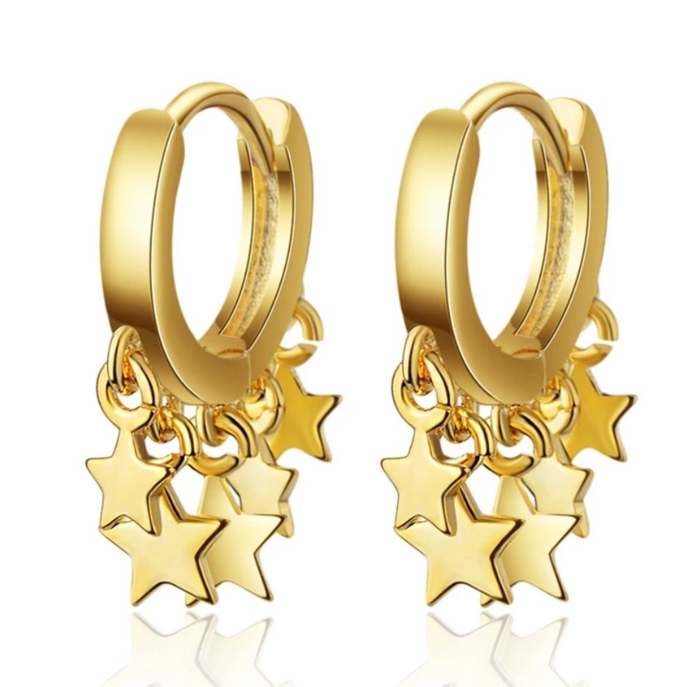 NEW GOLD STAR TASSEL HOOP EARRINGS, NICE EARRINGS, CUTE EARRINGS
